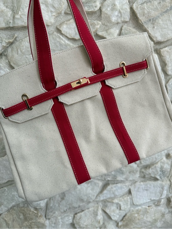 Handbags - Boatkin Canvas Tote Bag with Red Trim - Women's Carryall